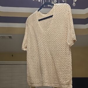 HAND MADE Cozy Cream V-Neck Top with Textured Knit